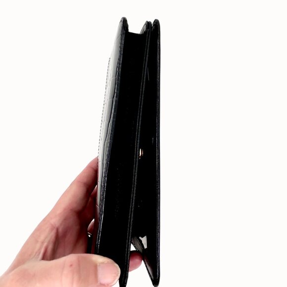 NWOT Etienne Aigner Black Croc-Embossed Leather Foldover Wallet - Picture 5 of 7
